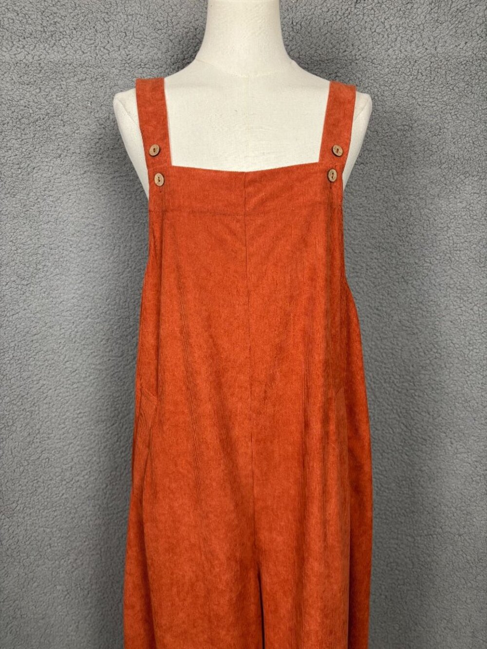 Lepunuo Women's Rust Orange Corduroy Overalls Wide-Leg Jumpsuit Large NWT's - Picture 2 of 8